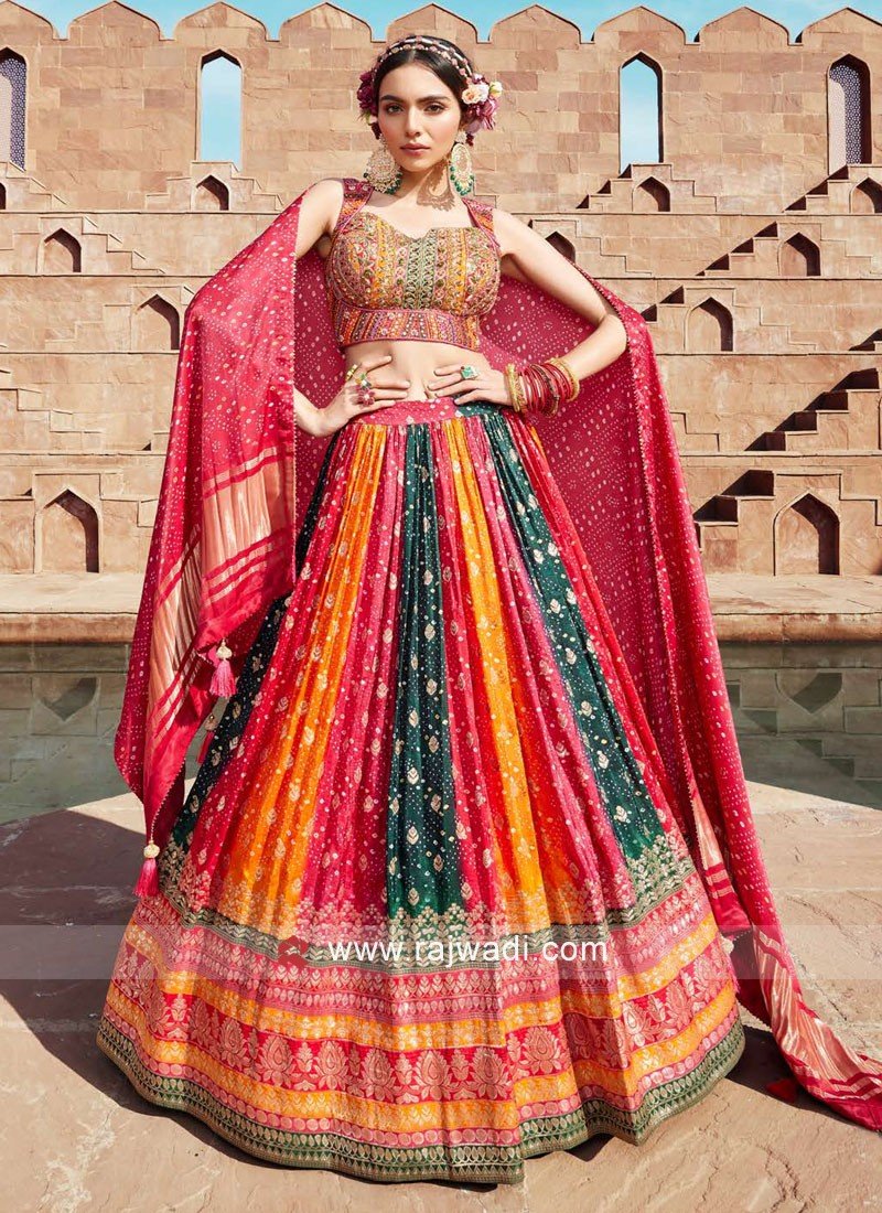 Multicolour bridal lehenga shops